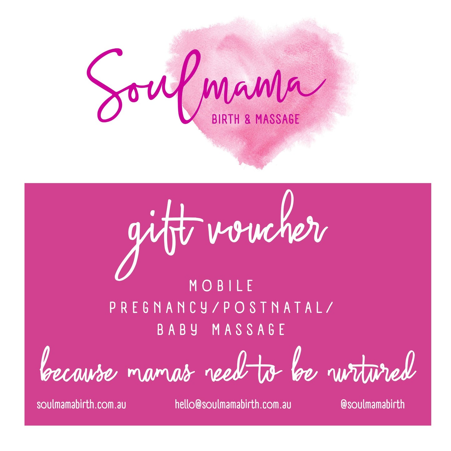 Soulmamabirth Gift card for mobile pregnancy, postnatal massage or baby massage instruction giftcard Soularoma 