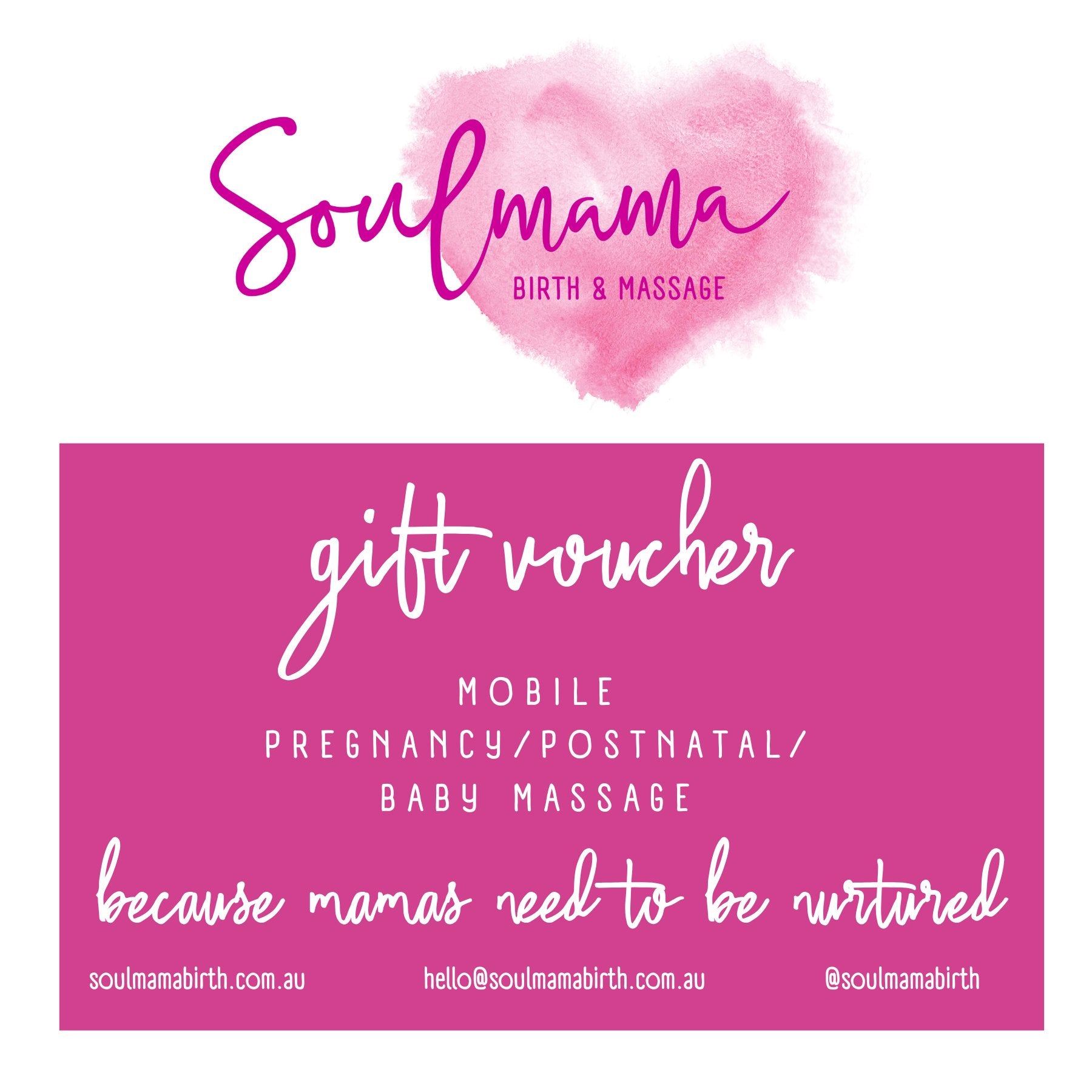 Soulmamabirth Gift card for mobile pregnancy, postnatal massage or baby massage instruction giftcard Soularoma 